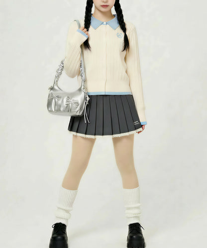 HOOK for girls　刺繍ワンポイント フレンチガーリーカーディガン