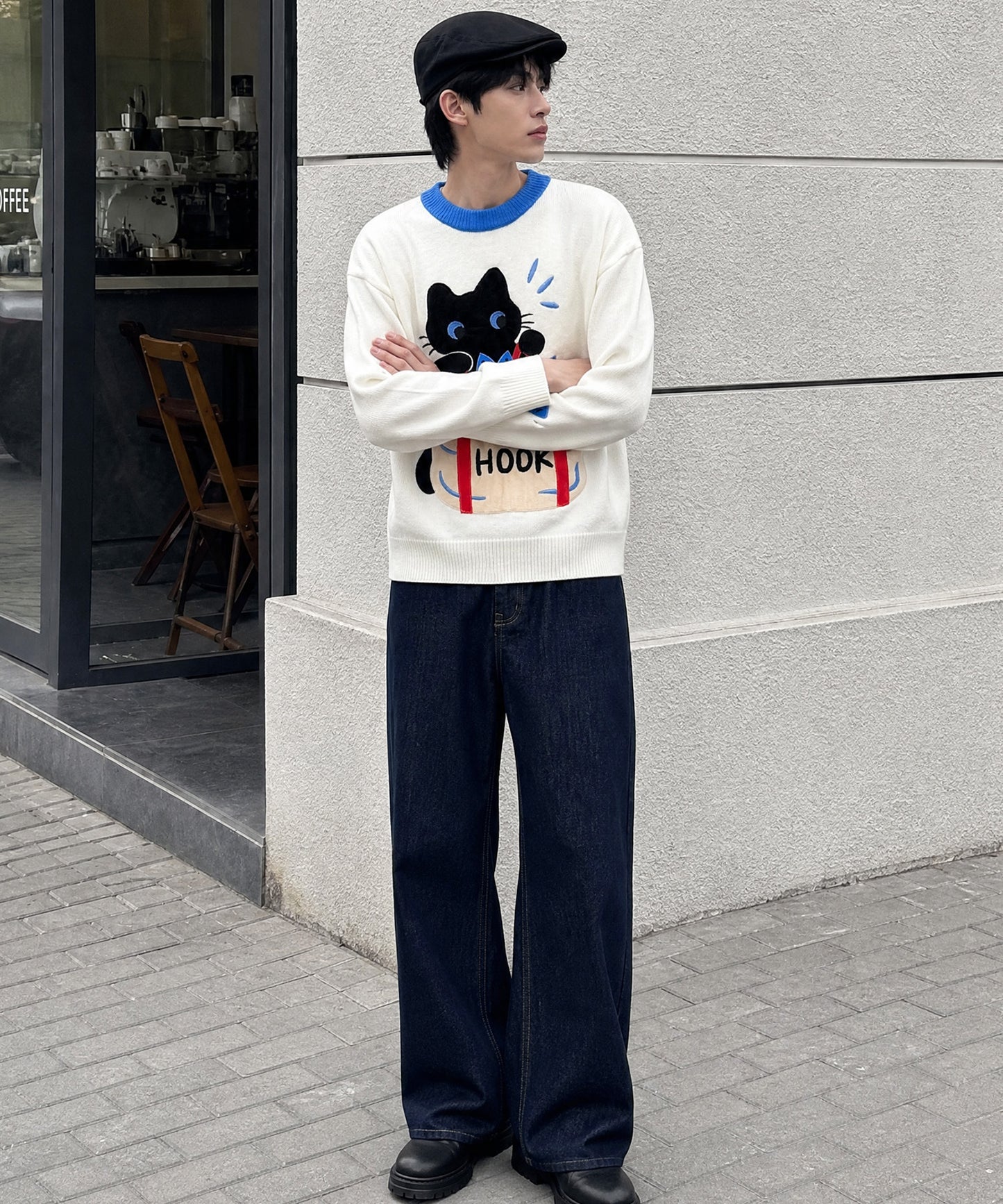 HOOK -original-　「あれ？魚1本足りない」パッチワークニットプルオーバー