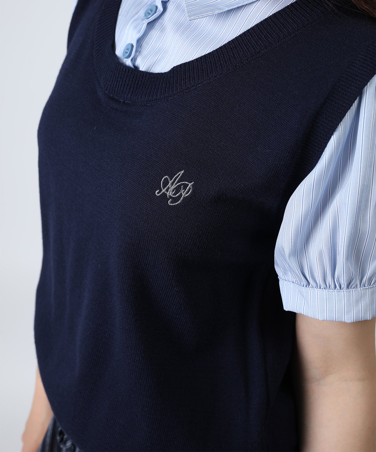 HOOK for girls ニットベスト×半袖シャツ レイヤードライクトップス