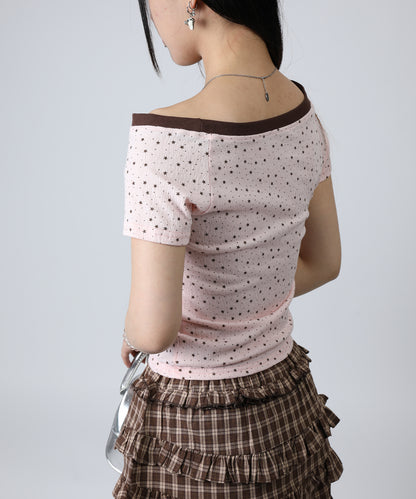 HOOK for girls ドットストーンロゴ × オフショルダー コンパクトストリートT (SS)
