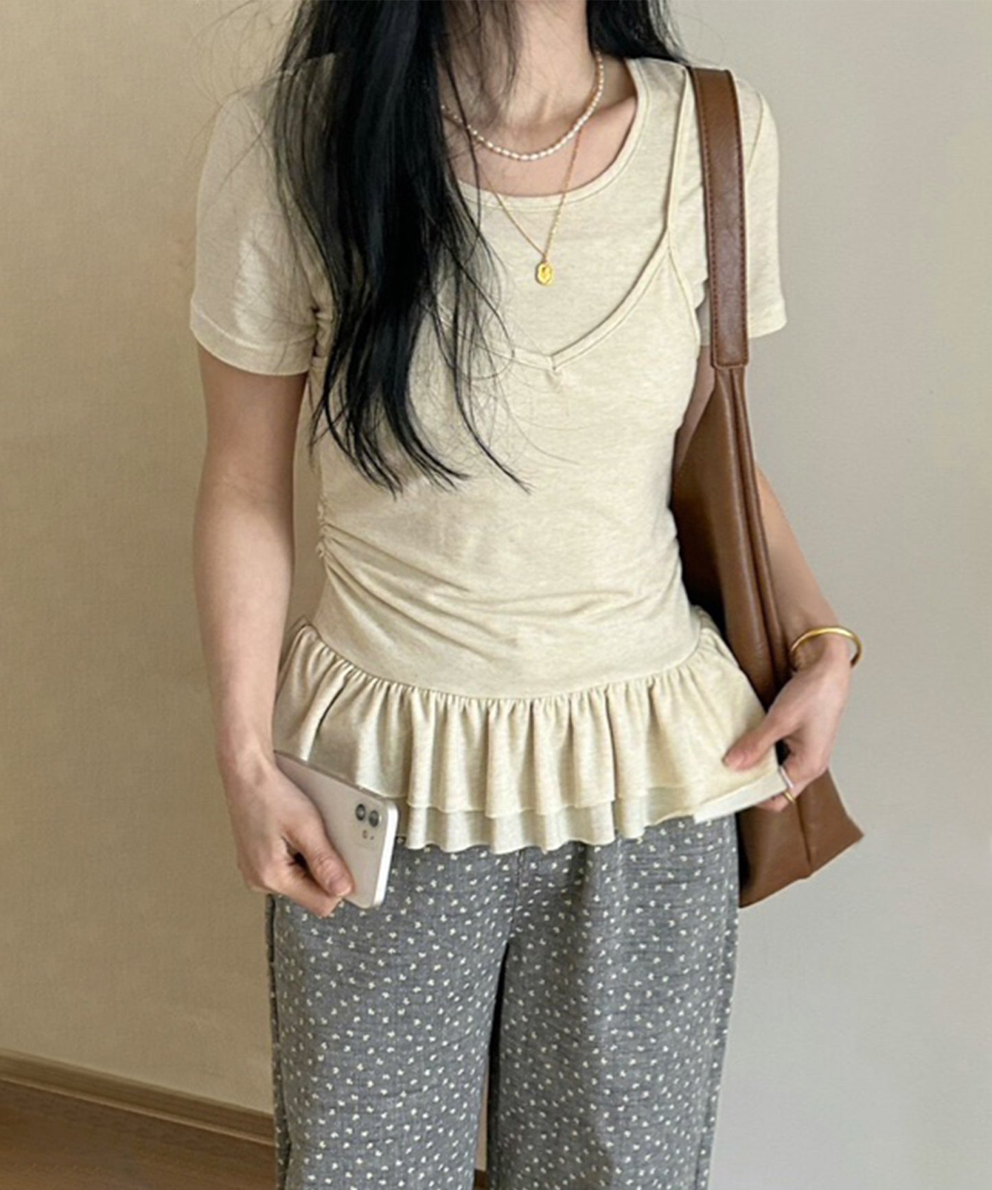 【Jasmine】レイヤード風裾フリルTシャツ