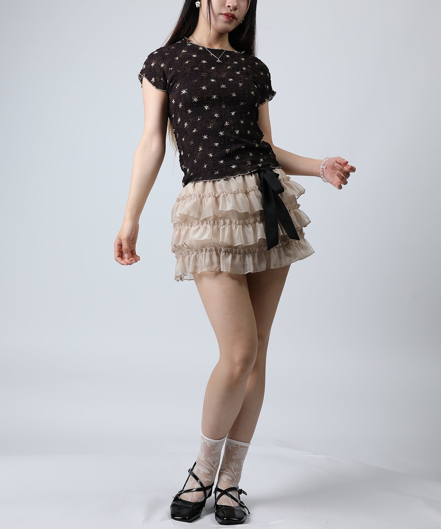 HOOK for girls バブルシフォン総柄クロップドトップス