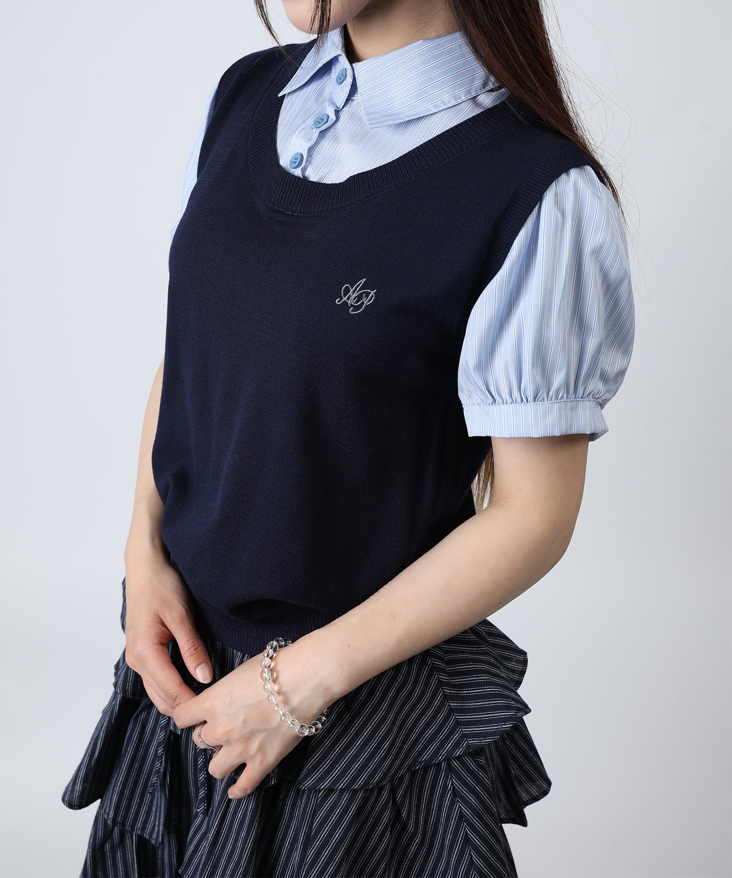 HOOK for girls ニットベスト×半袖シャツ レイヤードライクトップス
