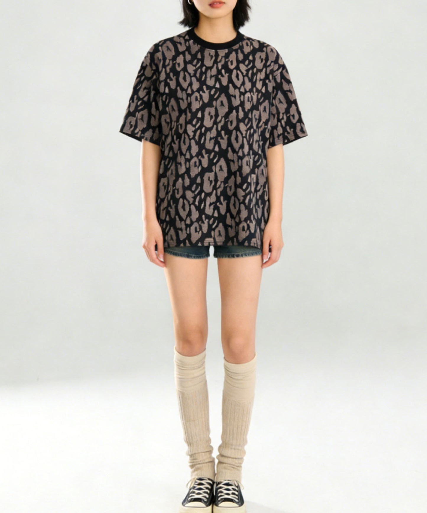 HOOK for girls　レオパード総柄 半袖Tシャツ / アニマル柄 ビッグシルエット カジュアル