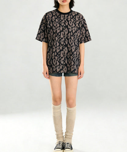 HOOK for girls　レオパード総柄 半袖Tシャツ / アニマル柄 ビッグシルエット カジュアル