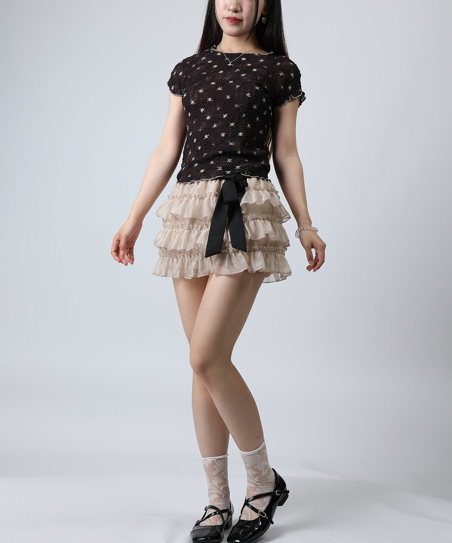 HOOK for girls バブルシフォン総柄クロップドトップス