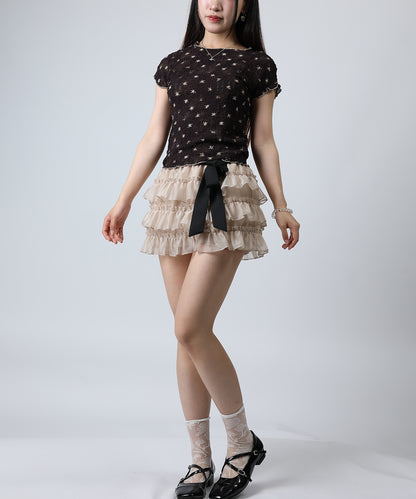 HOOK for girls バブルシフォン総柄クロップドトップス