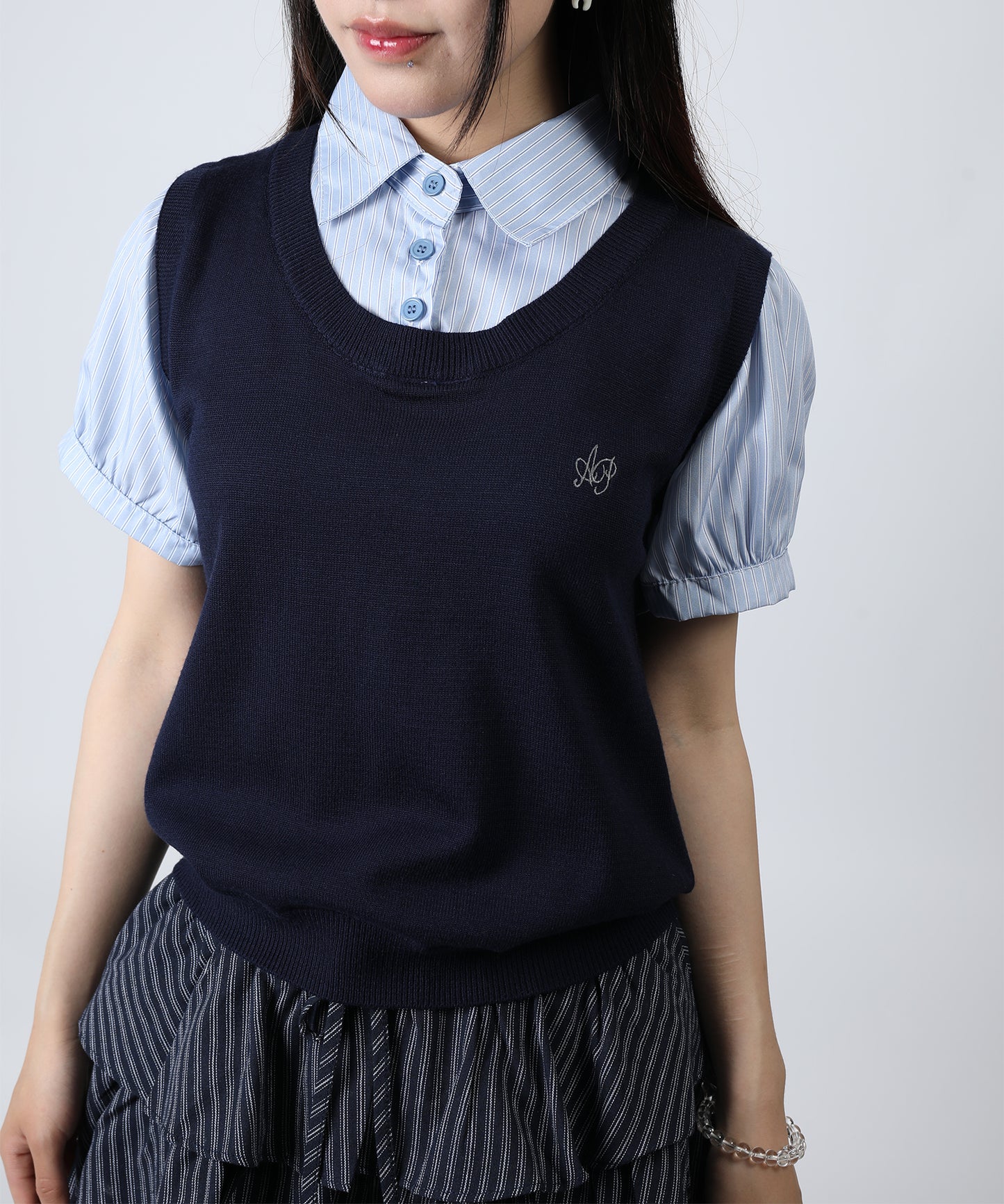 HOOK for girls ニットベスト×半袖シャツ レイヤードライクトップス