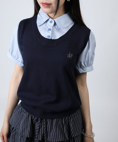 HOOK for girls ニットベスト×半袖シャツ レイヤードライクトップス