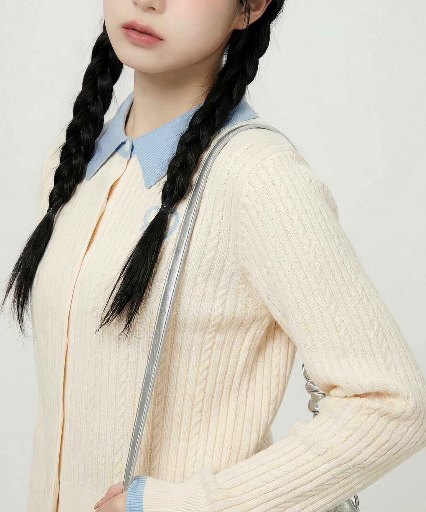 HOOK for girls　刺繍ワンポイント フレンチガーリーカーディガン