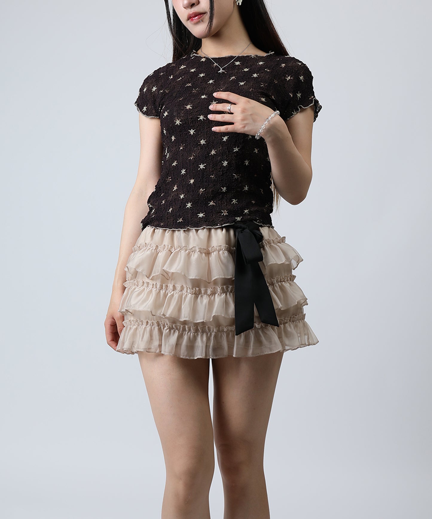 HOOK for girls バブルシフォン総柄クロップドトップス