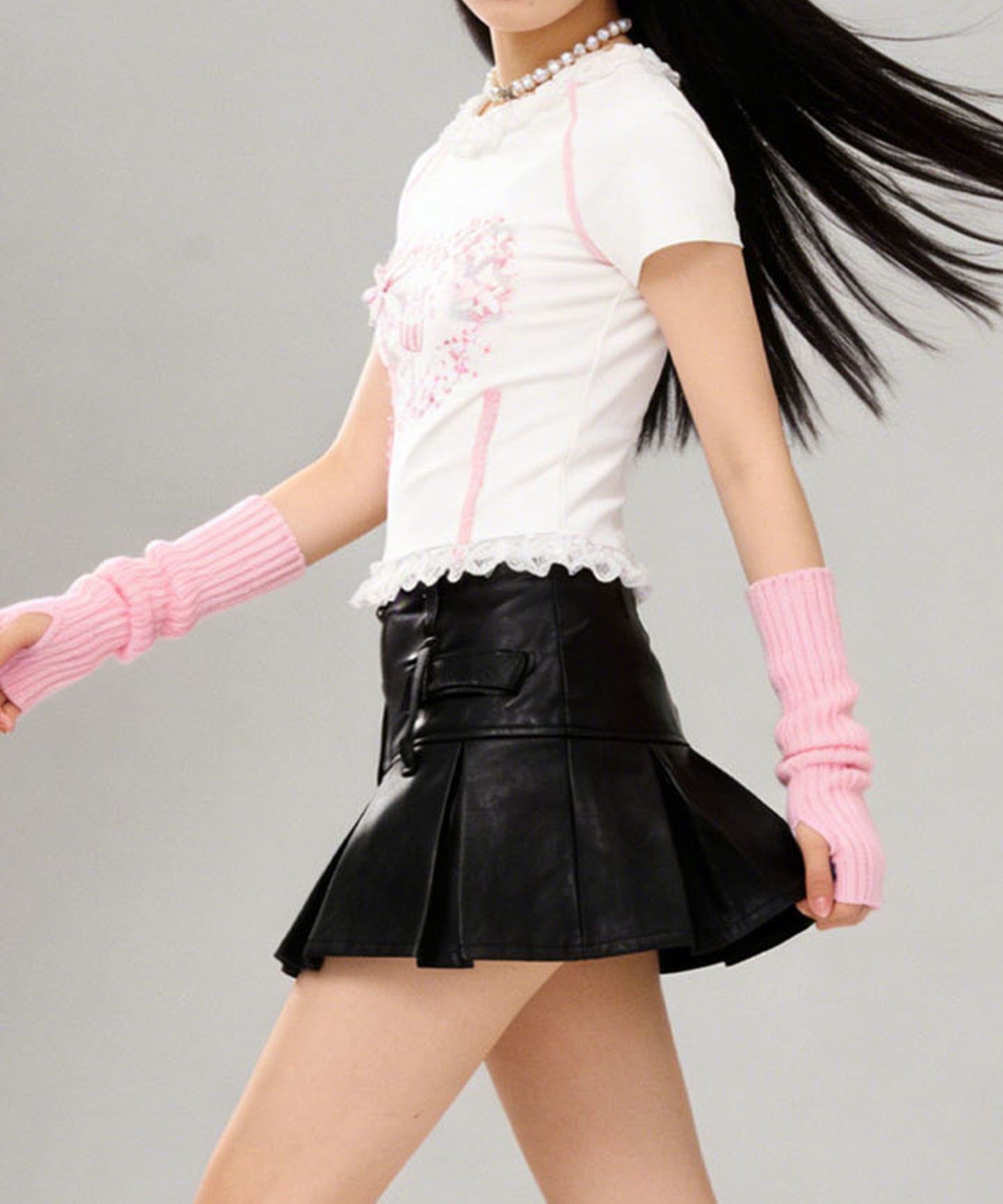 HOOK for girls　リボン×プリント レースTシャツ