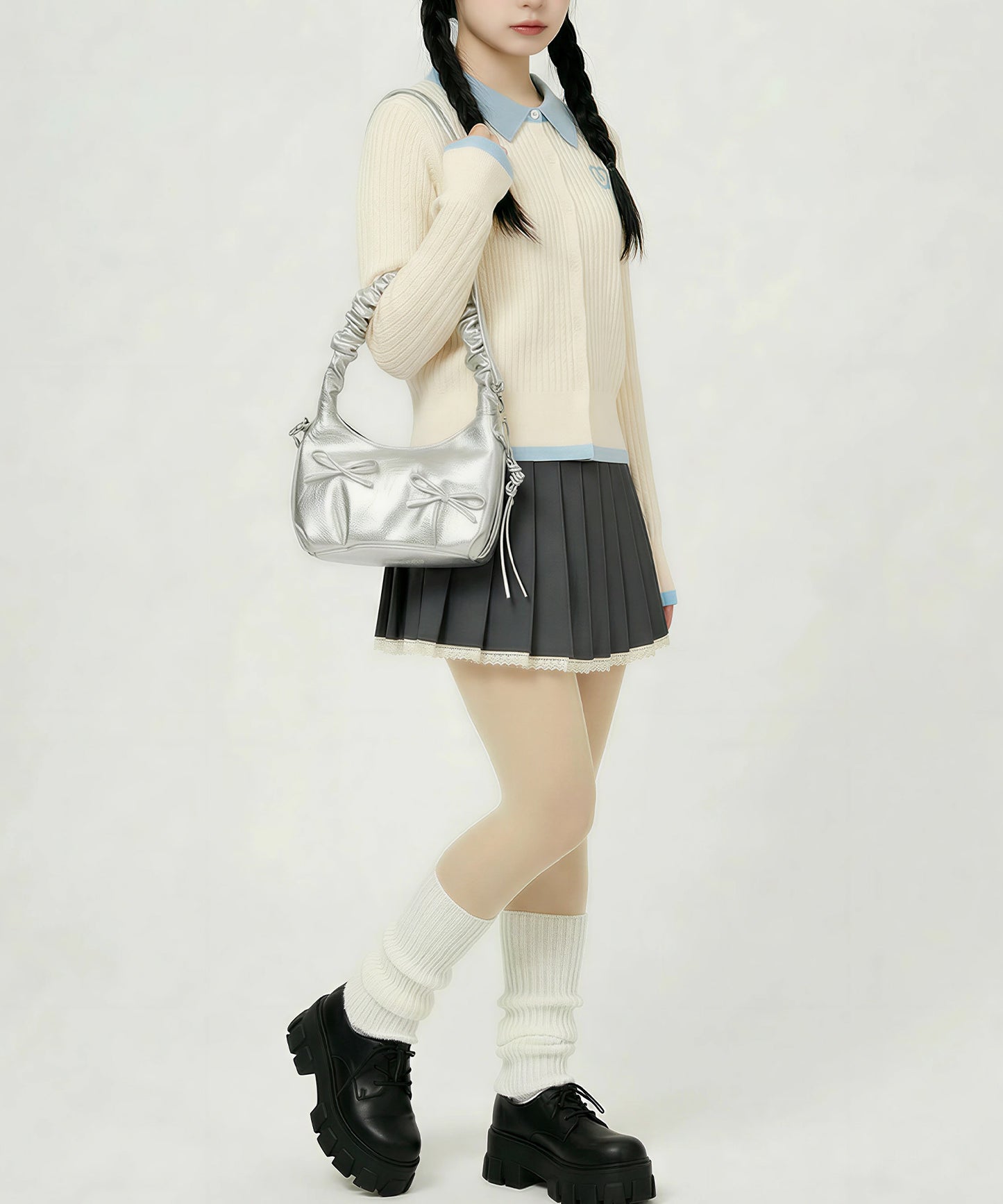 HOOK for girls　刺繍ワンポイント フレンチガーリーカーディガン