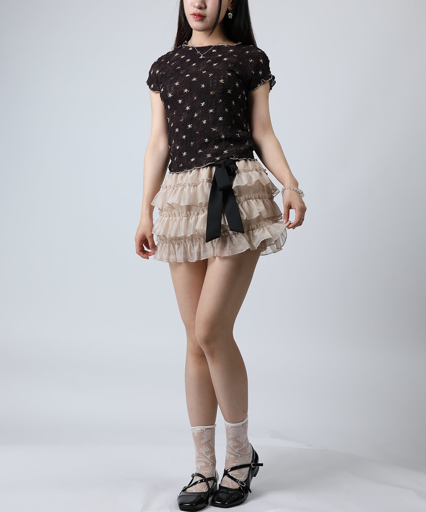 HOOK for girls バブルシフォン総柄クロップドトップス