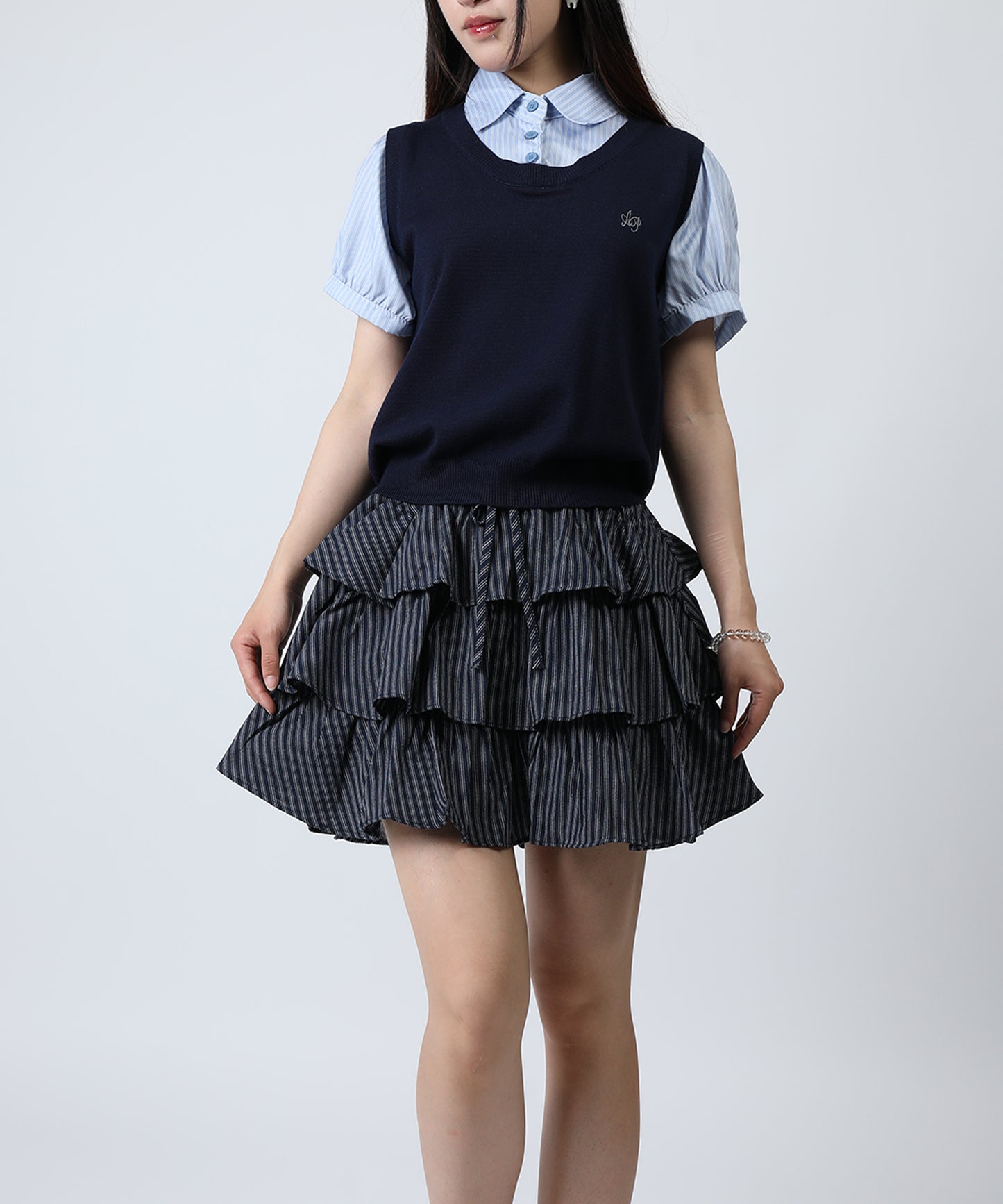 HOOK for girls　ストライプティアードフリルミニスカート