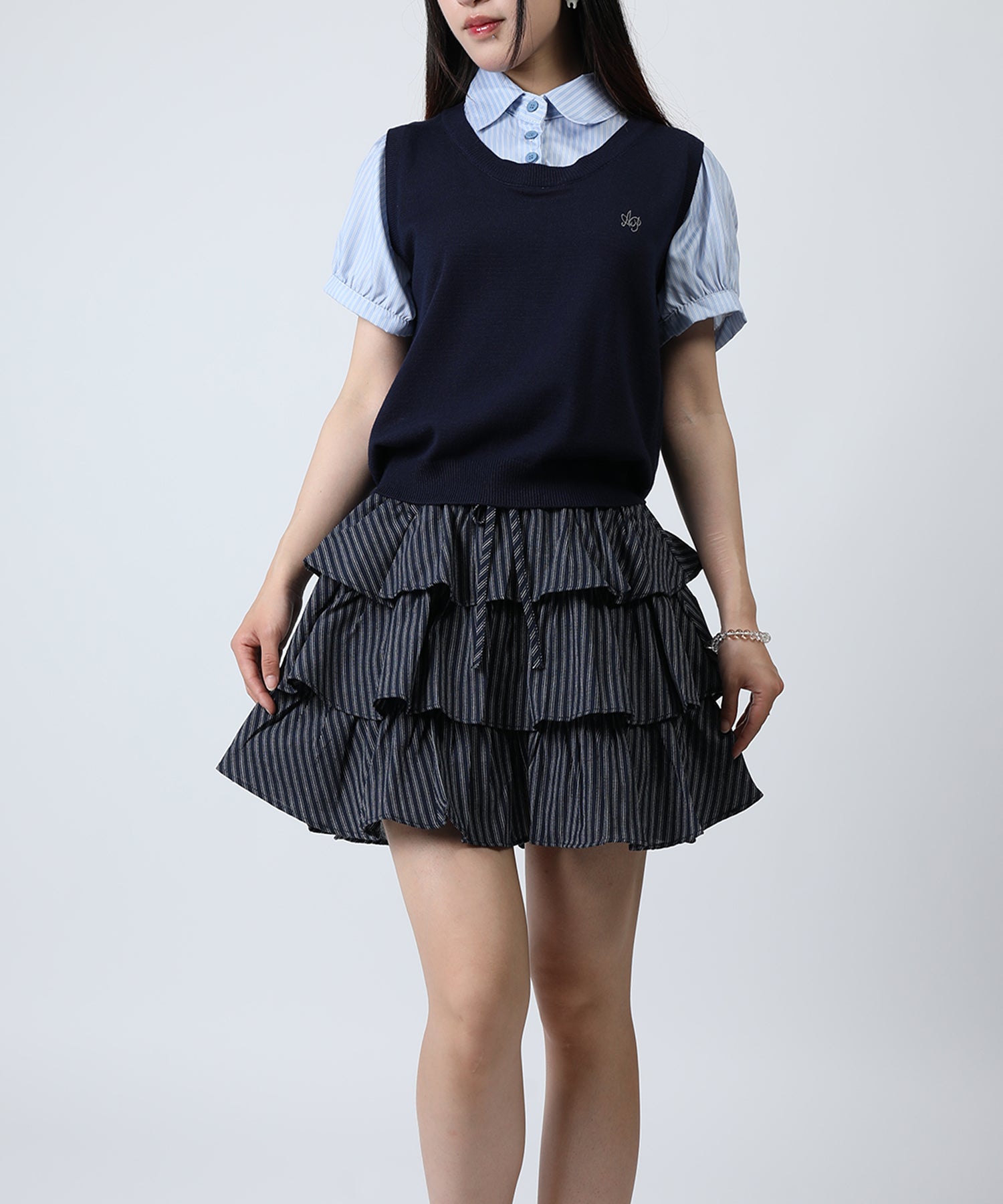 HOOK for girls　ストライプティアードフリルミニスカート