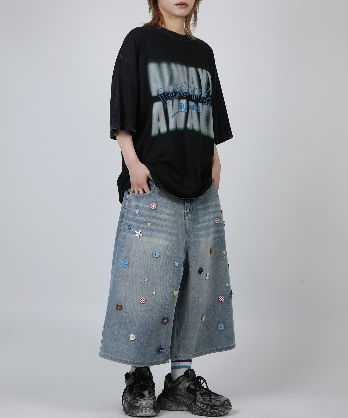 HOOK -original-　INSOMNIA　ウォッシュ加工ヴィンテージ風 ビッグTEE