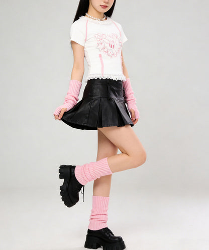 HOOK for girls　リボン×プリント レースTシャツ