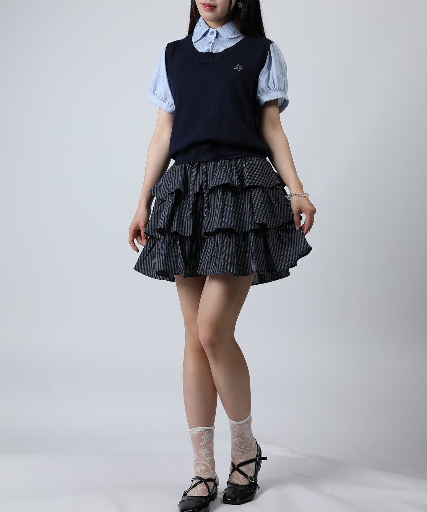 HOOK for girls ニットベスト×半袖シャツ レイヤードライクトップス