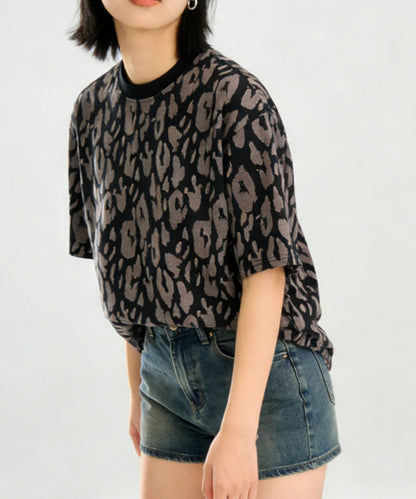 HOOK for girls　レオパード総柄 半袖Tシャツ / アニマル柄 ビッグシルエット カジュアル