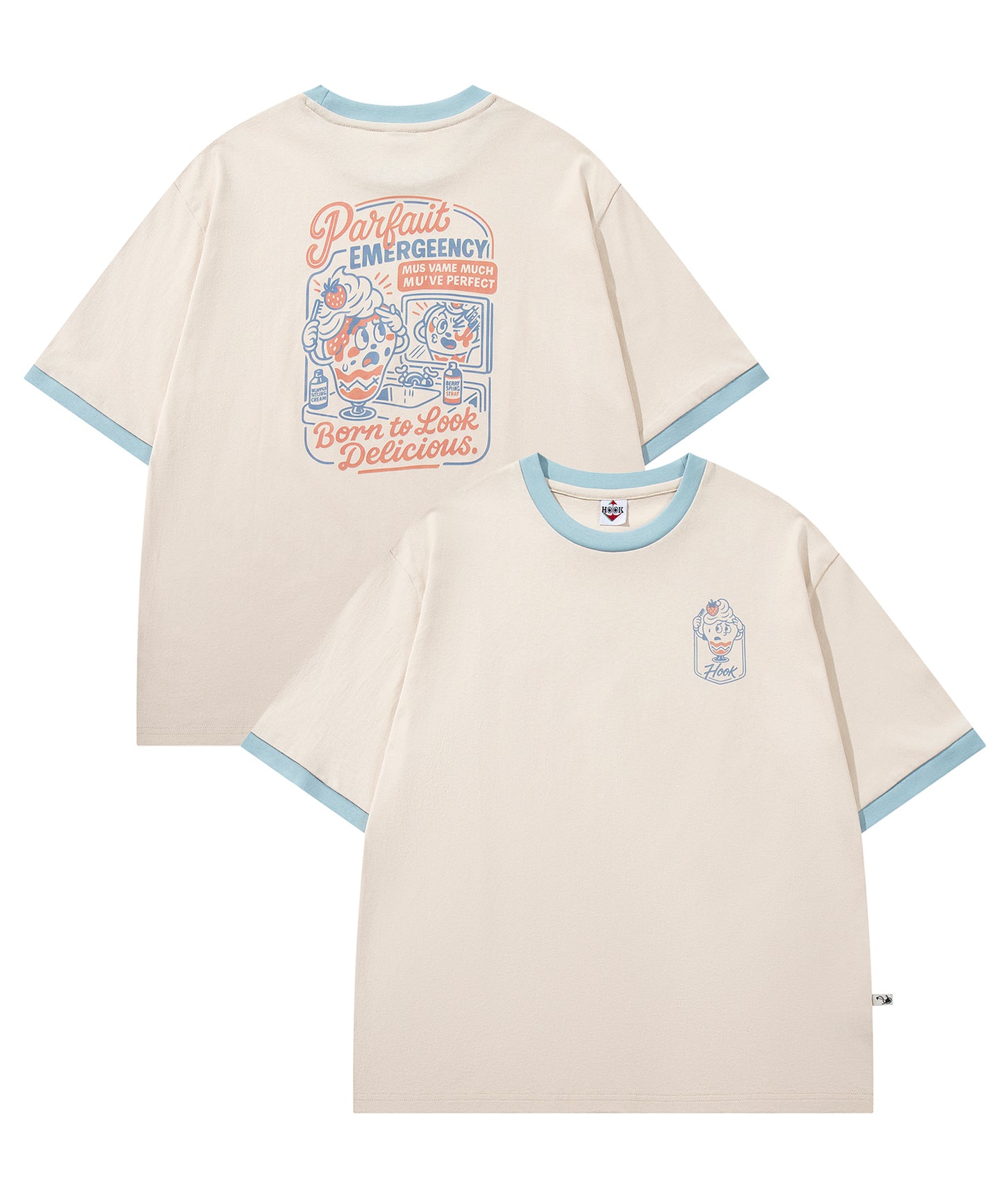 HOOK -original-　フードモチーフ アメリカンカートゥーンプリント ビッグTシャツ