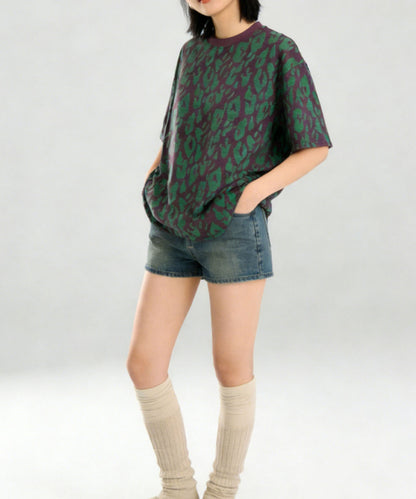 HOOK for girls　レオパード総柄 半袖Tシャツ / アニマル柄 ビッグシルエット カジュアル