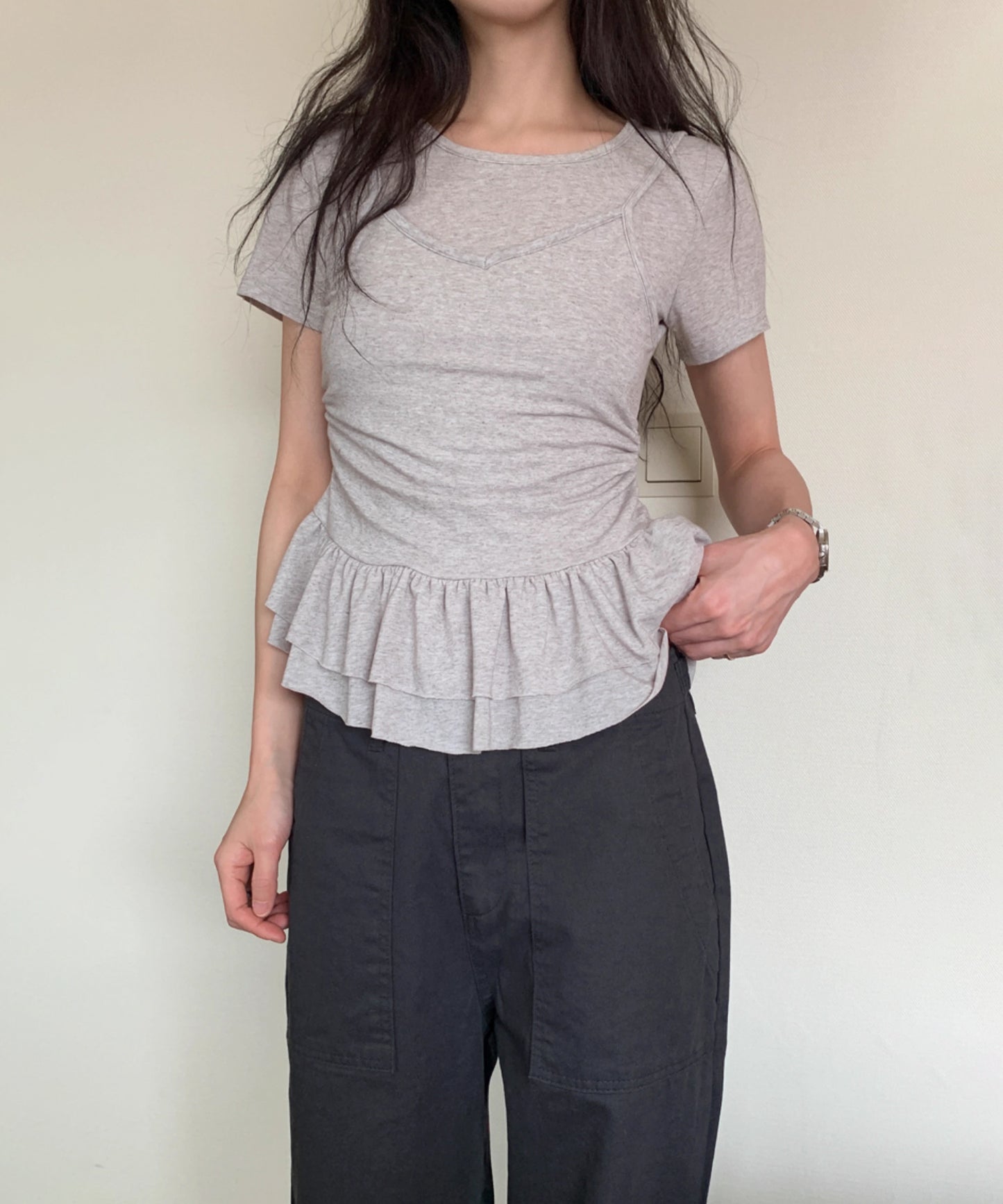 【Jasmine】レイヤード風裾フリルTシャツ