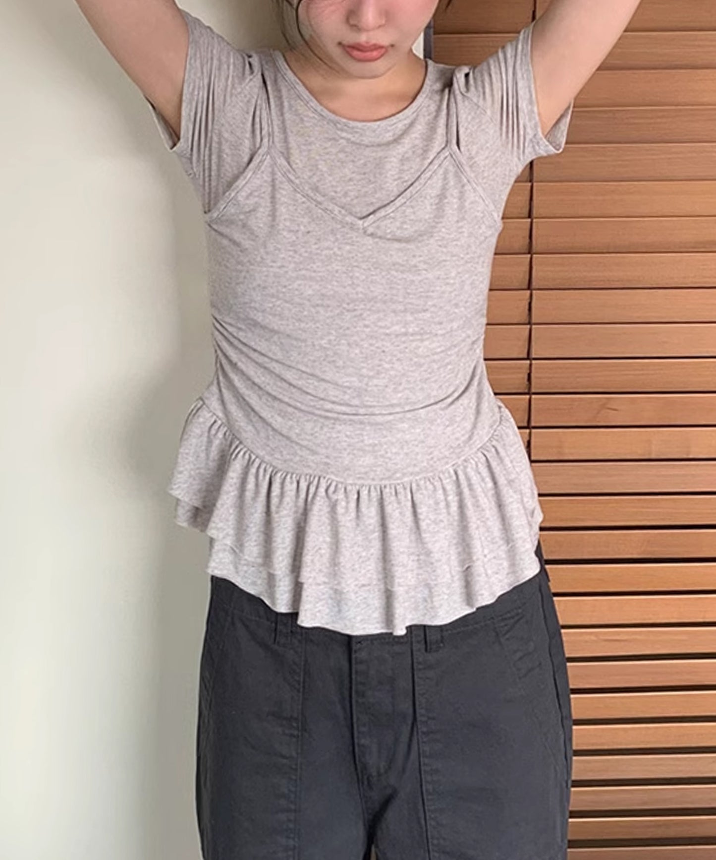 【Jasmine】レイヤード風裾フリルTシャツ