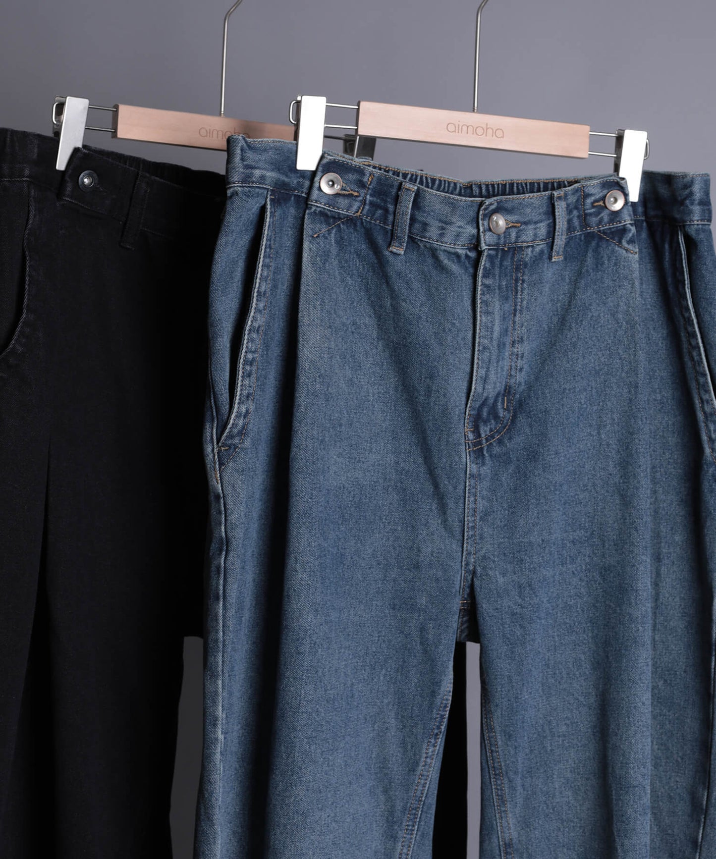 【aimoha neo】BAGGY DOUBLE　BELT TUCK JEANS