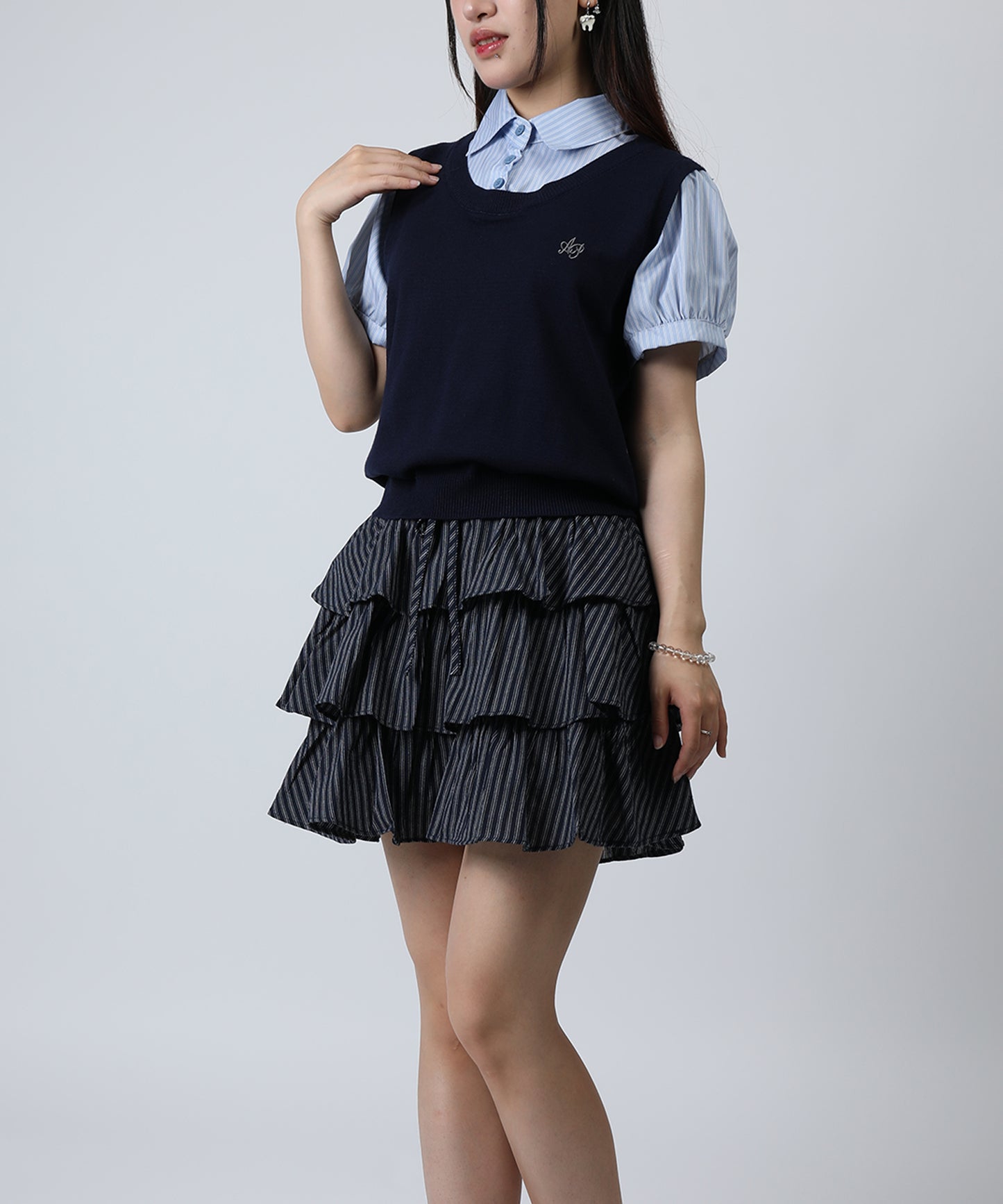 HOOK for girls ニットベスト×半袖シャツ レイヤードライクトップス