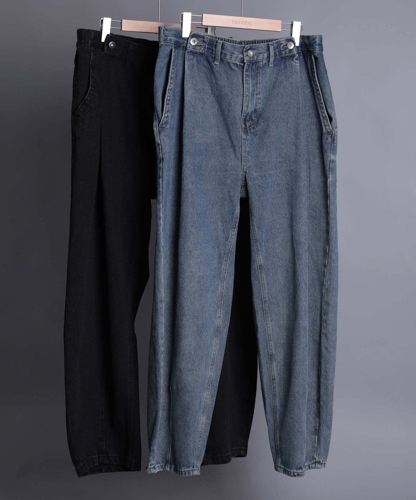 【aimoha neo】BAGGY DOUBLE　BELT TUCK JEANS