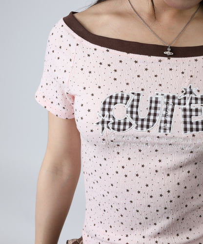 HOOK for girls ドットストーンロゴ × オフショルダー コンパクトストリートT (SS)