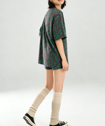 HOOK for girls　レオパード総柄 半袖Tシャツ / アニマル柄 ビッグシルエット カジュアル