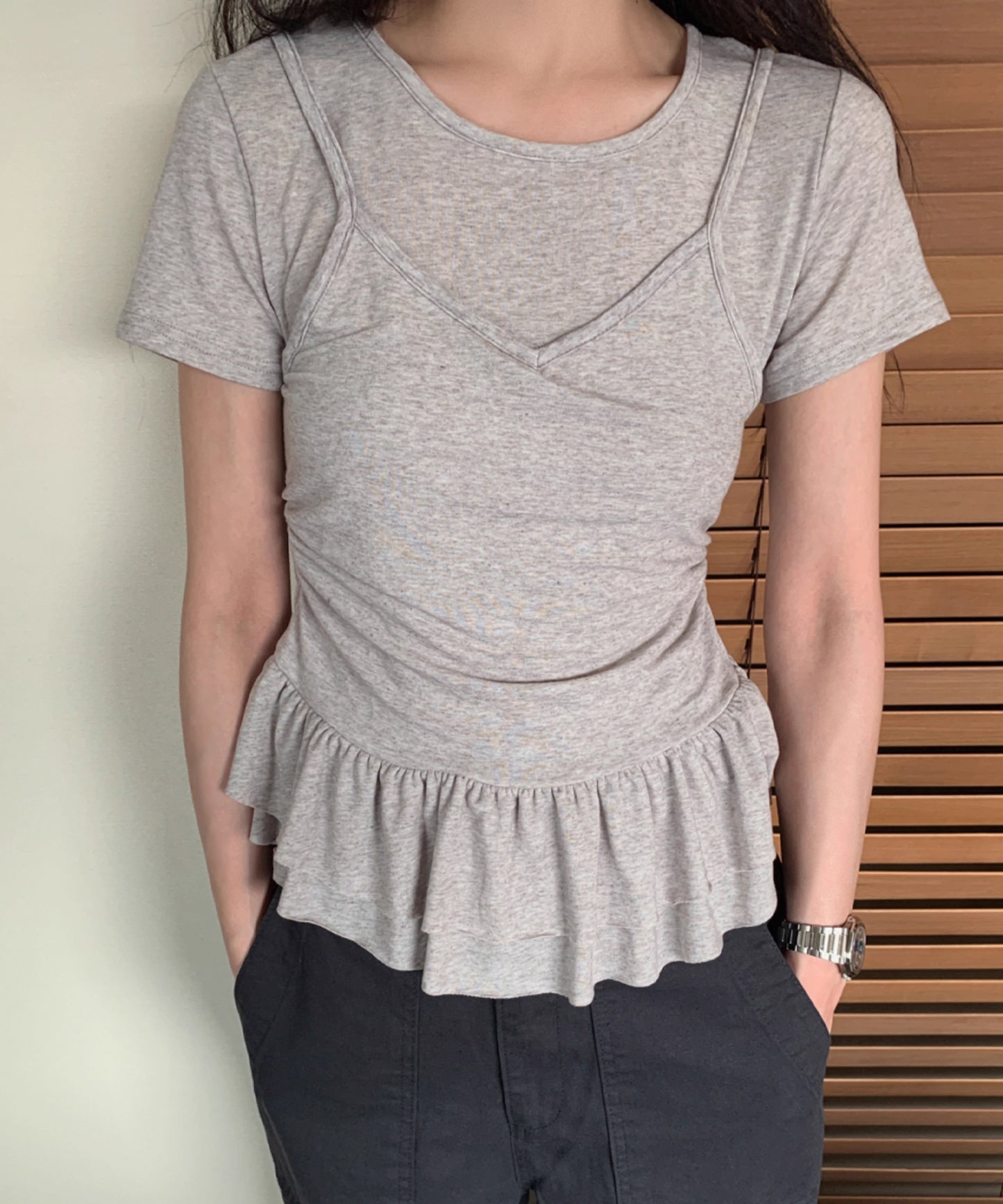 【Jasmine】レイヤード風裾フリルTシャツ