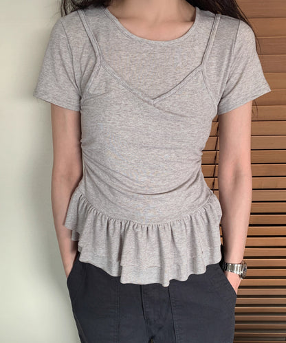 【Jasmine】レイヤード風裾フリルTシャツ