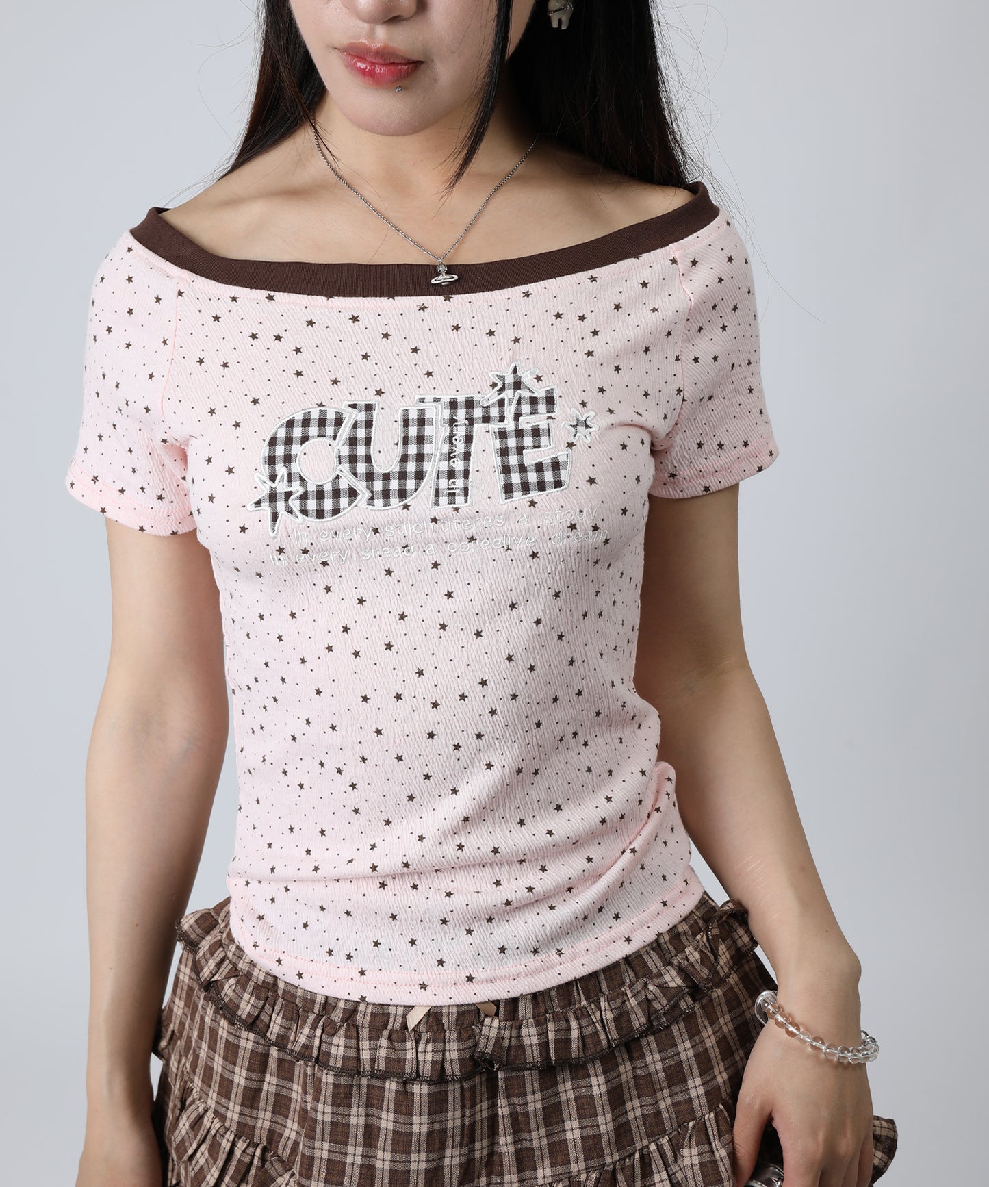 HOOK for girls ドットストーンロゴ × オフショルダー コンパクトストリートT (SS)