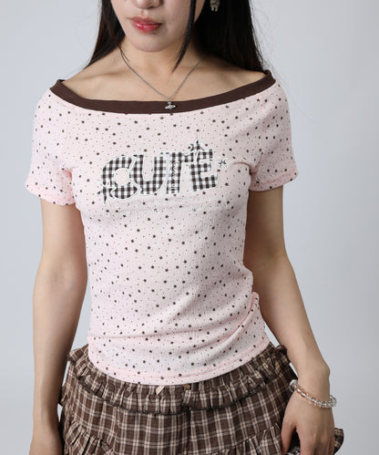 HOOK for girls ドットストーンロゴ × オフショルダー コンパクトストリートT (SS)