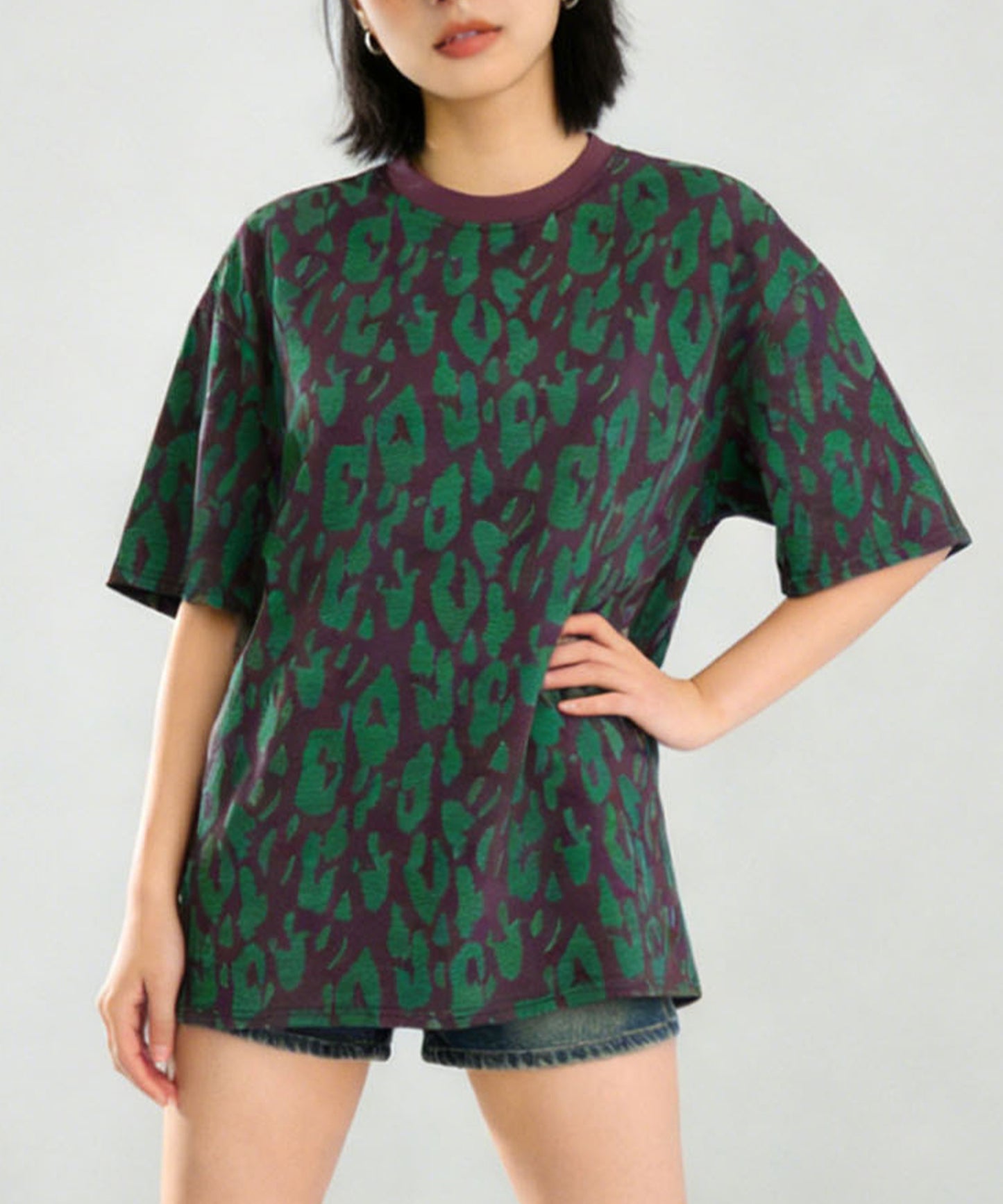 HOOK for girls　レオパード総柄 半袖Tシャツ / アニマル柄 ビッグシルエット カジュアル