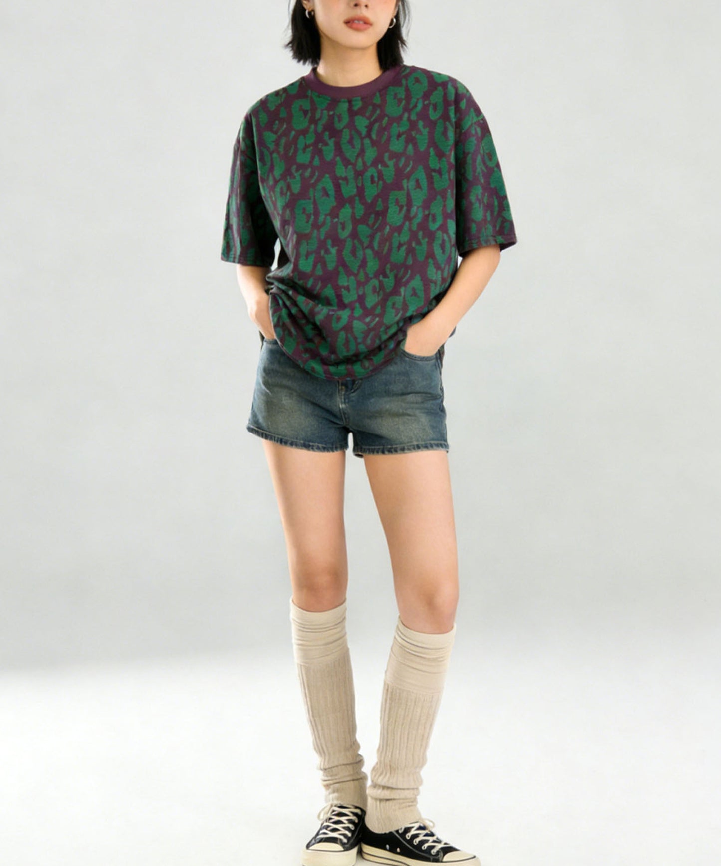 HOOK for girls　レオパード総柄 半袖Tシャツ / アニマル柄 ビッグシルエット カジュアル