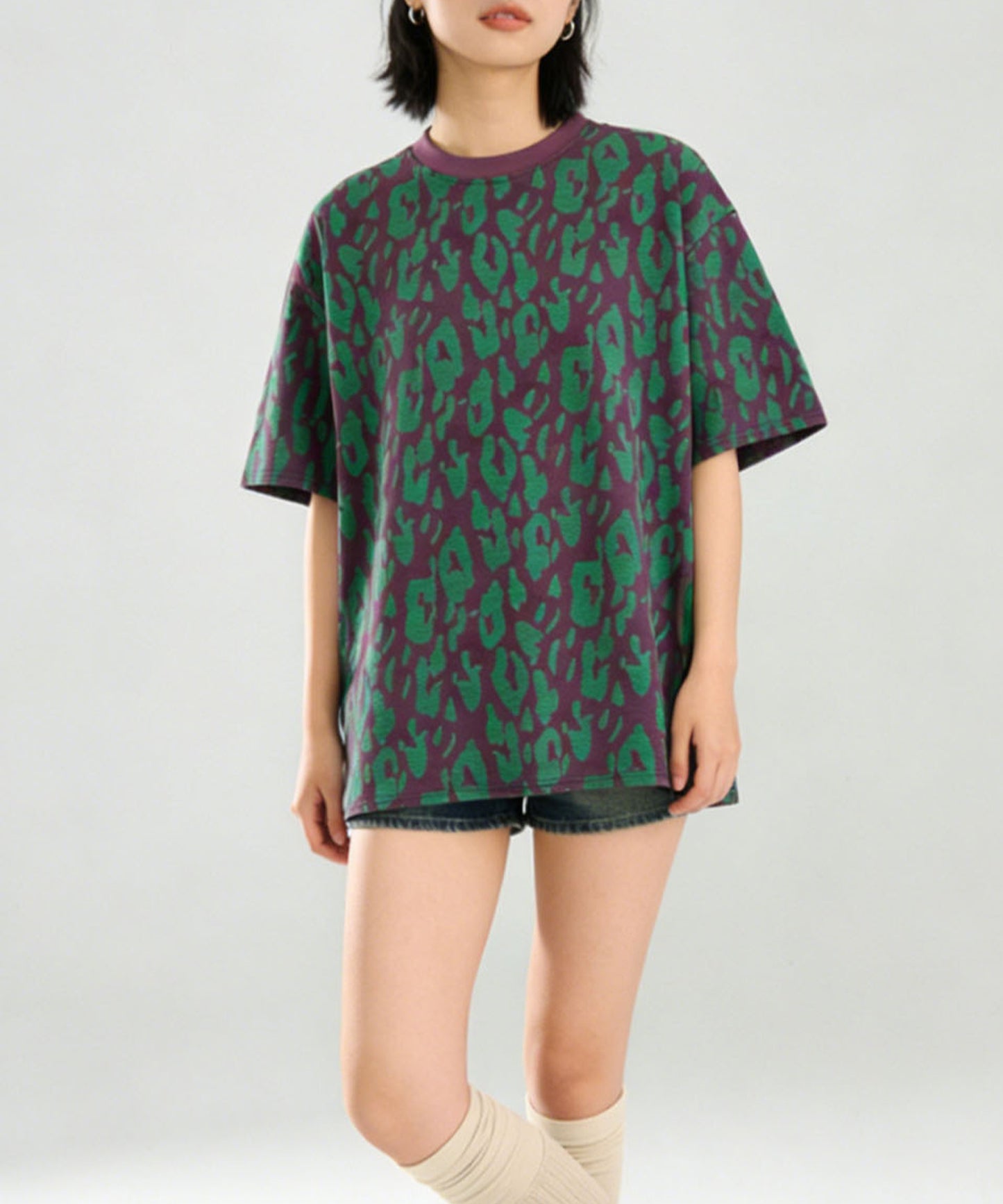 HOOK for girls　レオパード総柄 半袖Tシャツ / アニマル柄 ビッグシルエット カジュアル