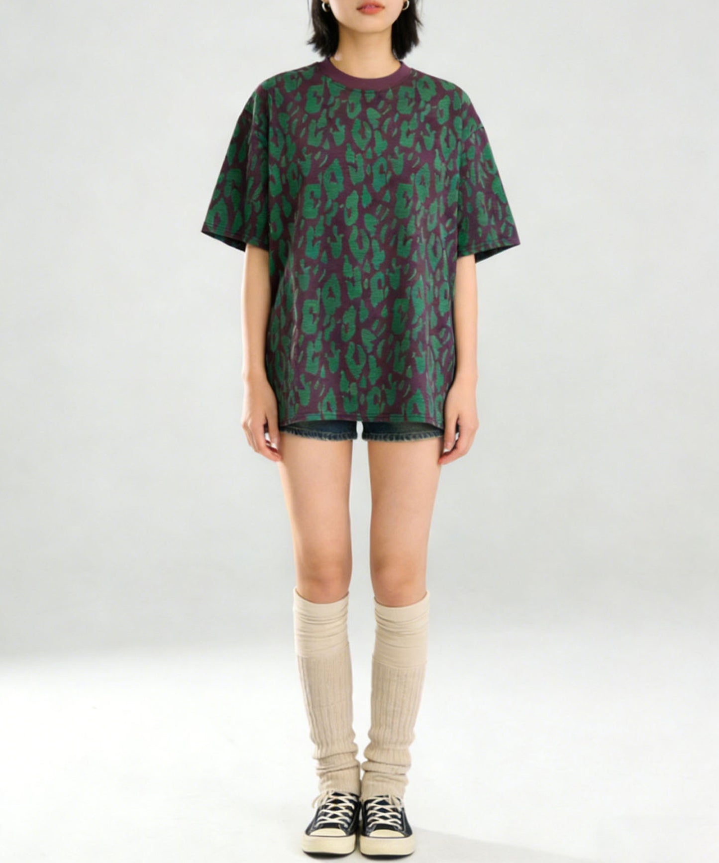 HOOK for girls　レオパード総柄 半袖Tシャツ / アニマル柄 ビッグシルエット カジュアル