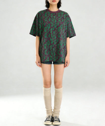 HOOK for girls　レオパード総柄 半袖Tシャツ / アニマル柄 ビッグシルエット カジュアル