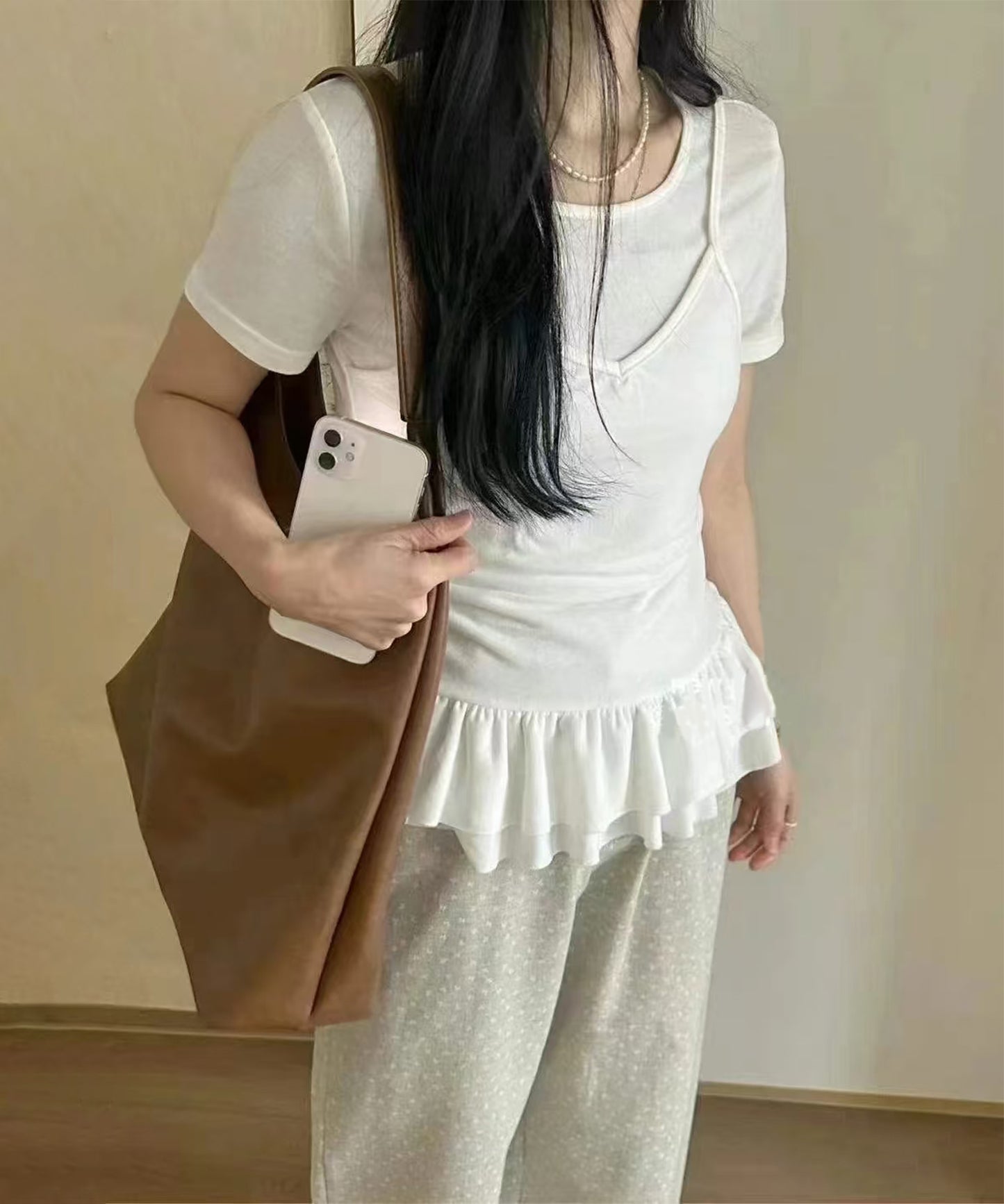 【Jasmine】レイヤード風裾フリルTシャツ