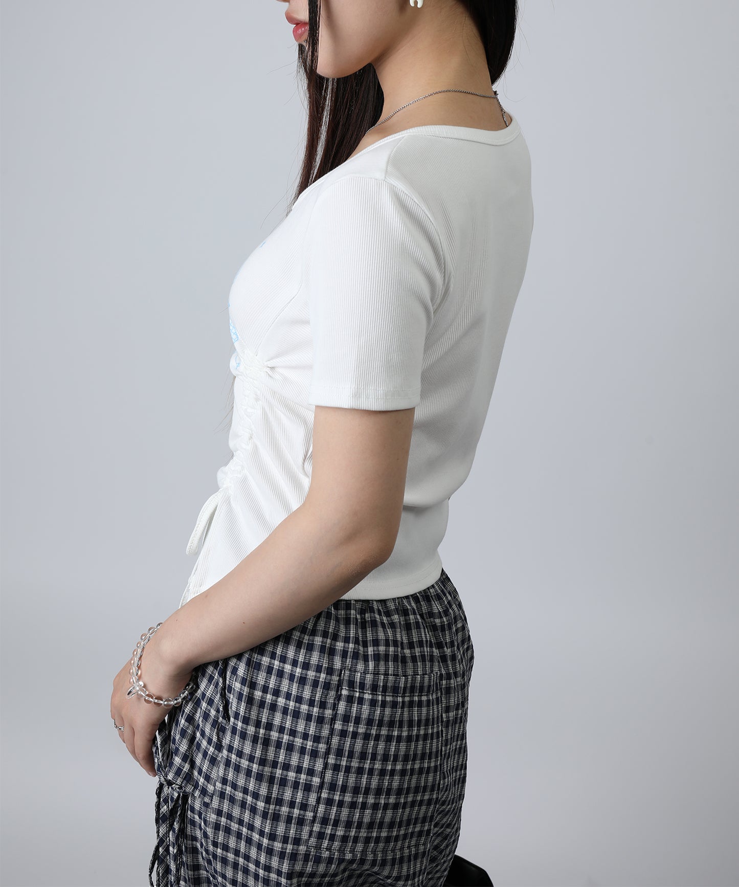 HOOK for girls リボングラフィック × サイドギャザー コンパクトストリートT