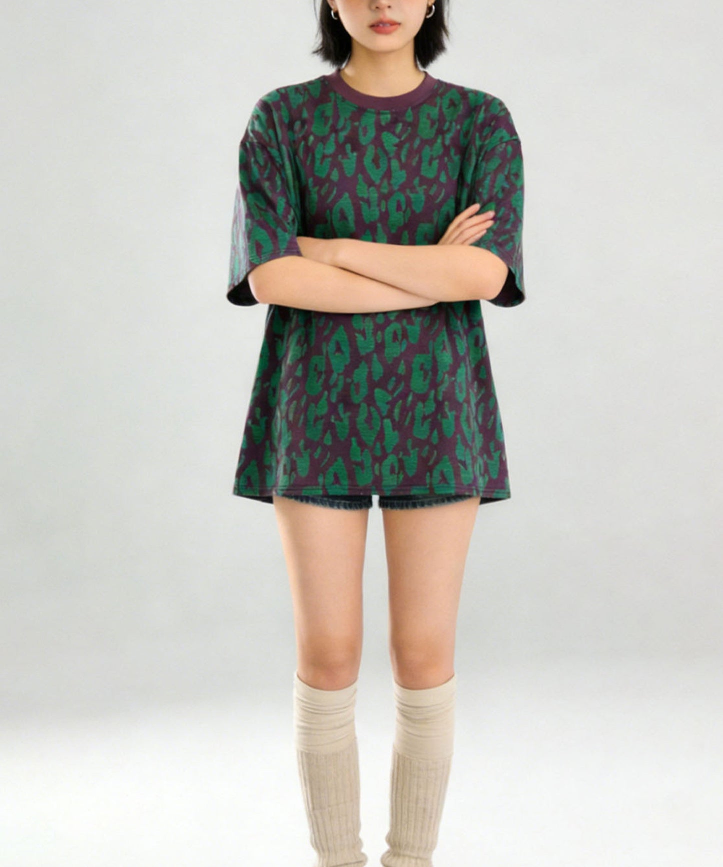 HOOK for girls　レオパード総柄 半袖Tシャツ / アニマル柄 ビッグシルエット カジュアル