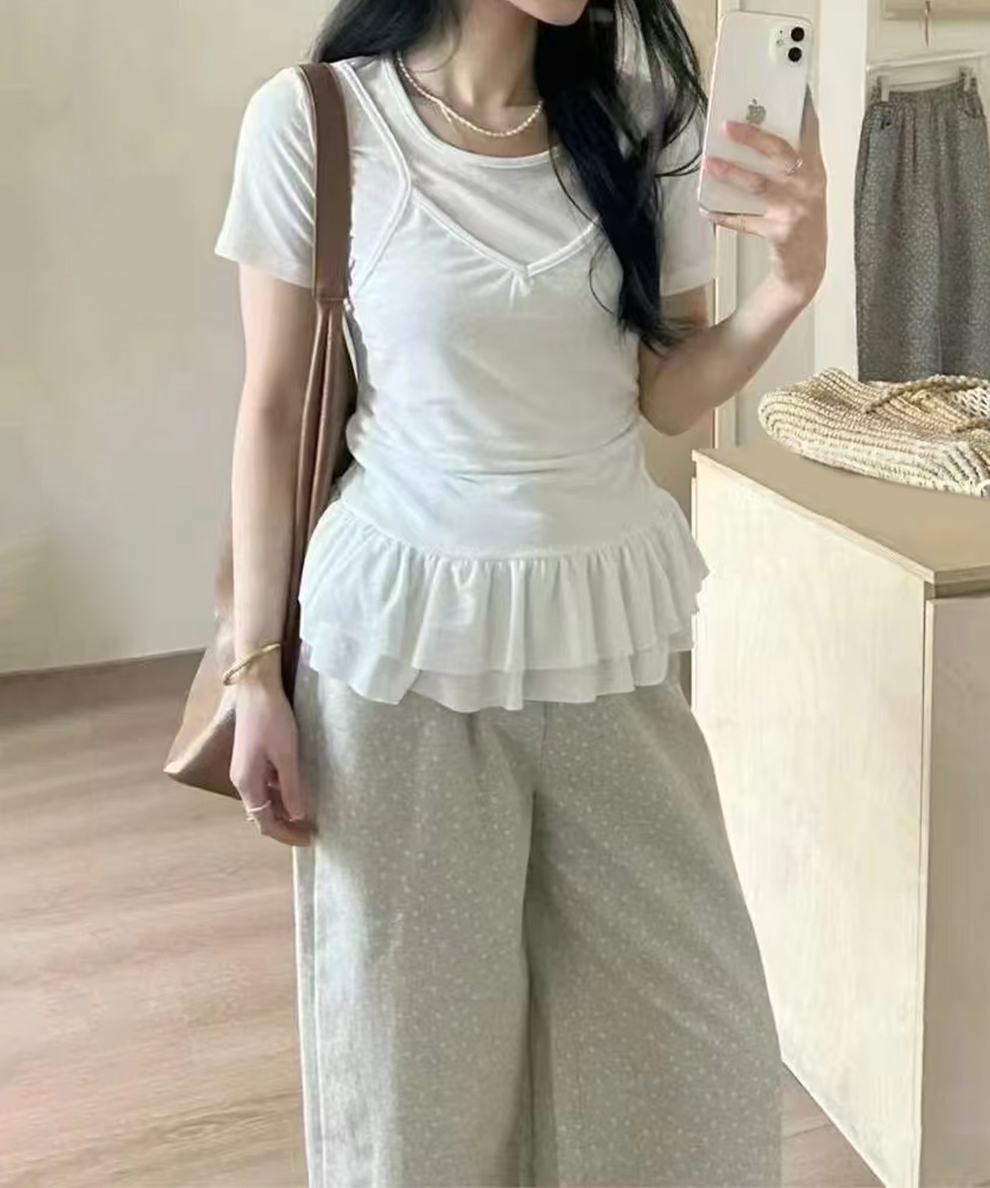【Jasmine】レイヤード風裾フリルTシャツ