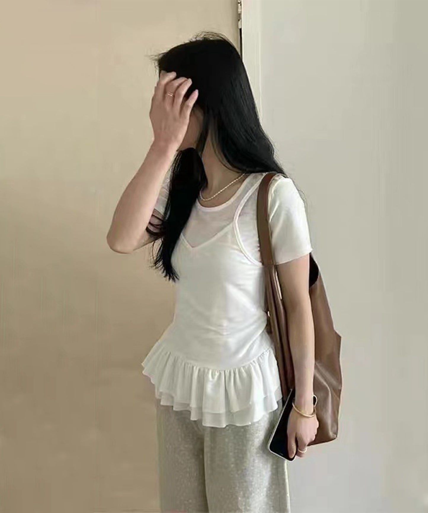 【Jasmine】レイヤード風裾フリルTシャツ