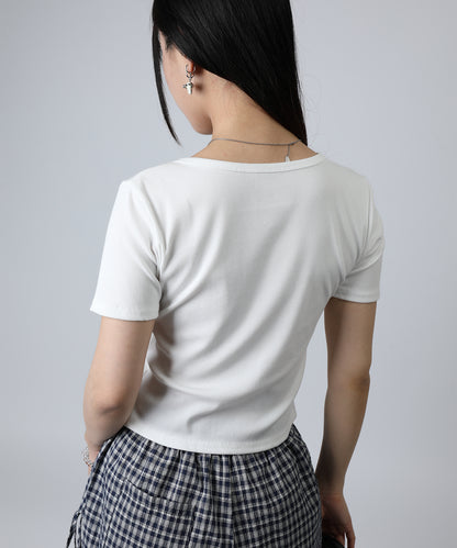 HOOK for girls リボングラフィック × サイドギャザー コンパクトストリートT
