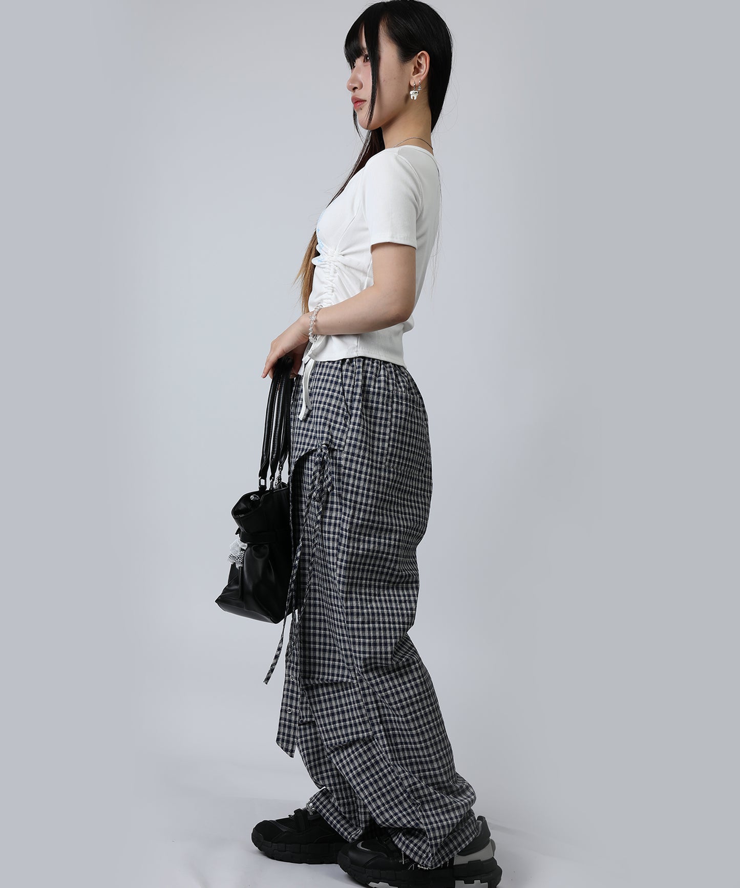 HOOK for girls リボングラフィック × サイドギャザー コンパクトストリートT