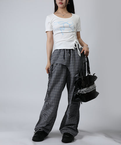 HOOK for girls リボングラフィック × サイドギャザー コンパクトストリートT